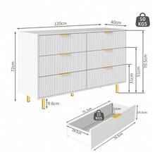Chest Of Drawers With 6 Drawers, Sideboard With Modern Design, Storage Cabinet, White And Gold - H72/W120/D40 Cm - White - View 3