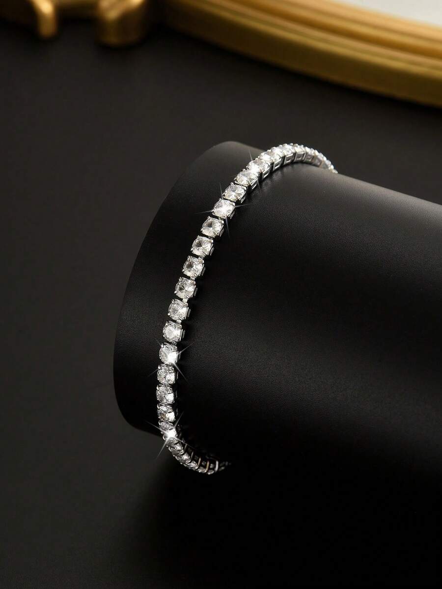 1条男士奢华闪亮网球手链，镶嵌立方氧化锆，百搭嘻哈水钻手链，精致男士珠宝礼品 - 白色 - 查看 1