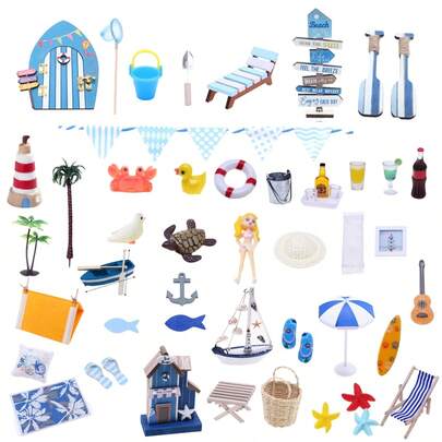 1/2 Set Mini Summer Beach Fairy Elf Door Set, Miniature Ocean Style Decor Scene Props Model, Mediterranean Style Doll House Decor BJD Accessories, Micro Landscape Beach Decor Accessories