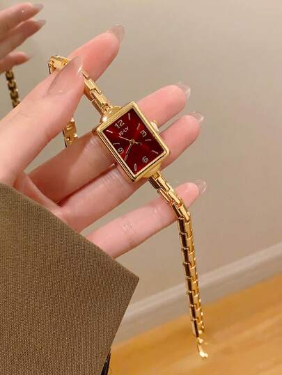 1 件女士金色椭圆形石英表，优雅时尚，适合日常佩戴、生日、毕业礼物、休闲聚会和派对。