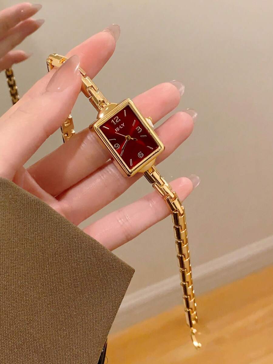 1 pezzo Orologio da donna in oro con quadrante ovale al quarzo, elegante e alla moda, adatto per uso quotidiano, regalo di compleanno, laurea, raduni casual e feste - Dorato - Visualizzare 1