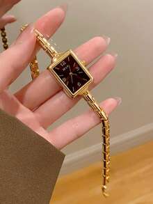 1pc Women's Oval Quartz Watch, Gold Color, Elegant & Fashionable, Suitable For Daily Wear, Birthday/Graduation Gift, Casual Gathering And Party - Gold - View 7