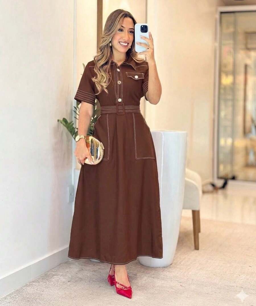 Dress - 鏽棕色 - 查看 1