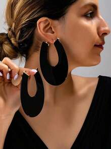 1 Pair Minimalist Street Style Exaggerated Large U-Shaped Acrylic Earrings Women, Minimalist Geometric Design, Matte, High-Impact, Suitable Party, Nightclub, Commuting And Street Wear - màu đen - Xem 10
