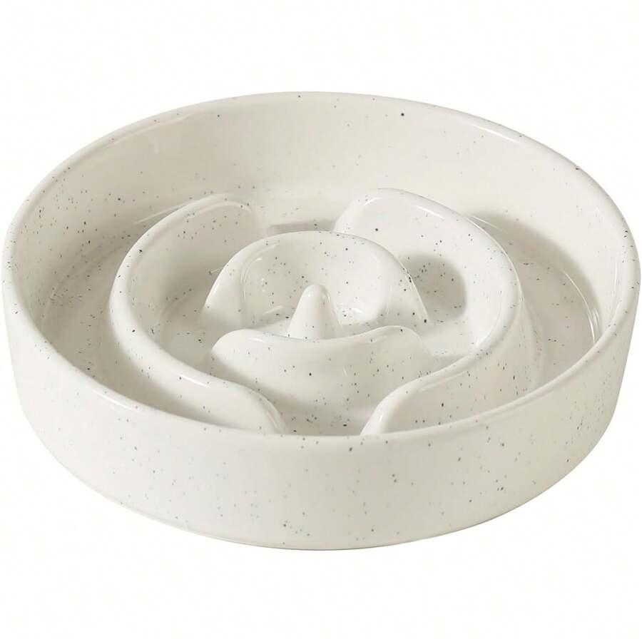 Ceramic Raised Slow Feeder Dog Bowl Set With Acacia Wood Stand - 1 x 香草白 - A - 查看 1