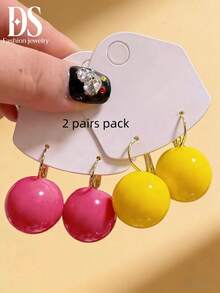 2 pares/1 set de pendientes tipo cuff para mujer, de resina acrílica con diseño geométrico ovalado minimalista, colores macaron, para primavera/verano, aptos para citas, fiestas, ir al trabajo y múltiples ocasiones - Redondo multicolor - Ver 5