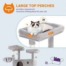 Allewie 81 Inches Tall Cat Tree, Multi-Level Large Climbing Tree House And Towers For Big Feline, Condo And Hammock, Scratching Post, Wide Base, Grey - Xám - Xem 3