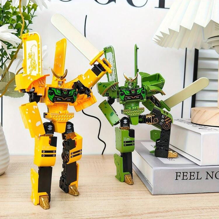 1个可变形玩具 | 可动创意冰淇淋机器人机甲模型，仿真冰淇淋拼图变形玩具，生日/圣诞礼物，混色动漫主题，塑料材质 - 彩色 - 查看 6