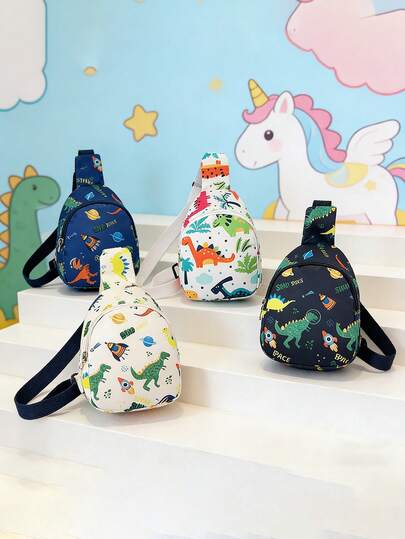 1pc Nylon Zipper Closure Bag With Cute Dinosaur Pattern, Lovely Coin Purse, Fashionable And Chest Bag, Suitable For All Occasions, Comfortable And Adjustable Shoulder Strap, Multi-Functional, Perfect Gift