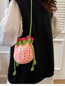 2026 New Handmade Braided Rose Bouquet Fleece Bucket Crossbody Bag - Gift For Girlfriend And Best Friend - Pink - View 6