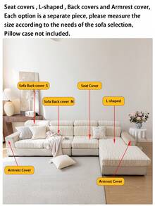 1pc Plush Jacquard Anti-Slip Sofa Seat Cushion Cover, Soft & Skin-Friendly, Suitable For Living Room L-Shaped Combination Sofa And 1/2/3/4 Seater Sofa, Applicable For All Seasons (Sold Individually) - Beige - View 11