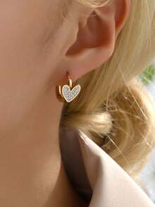 1 对时尚经典百搭通勤别致个性化高端心形设计耳环女士 - 銀色 - 查看 14