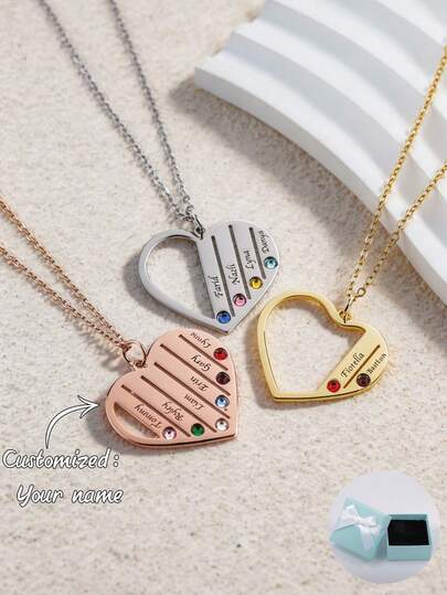 Collar con colgante de corazón personalizado con nombre y piedra natal, regalo de alta gama para el Día de la Madre, San Valentín, cumpleaños, aniversario, graduación, Navidad, para cruce de fronteras entre Europa y América