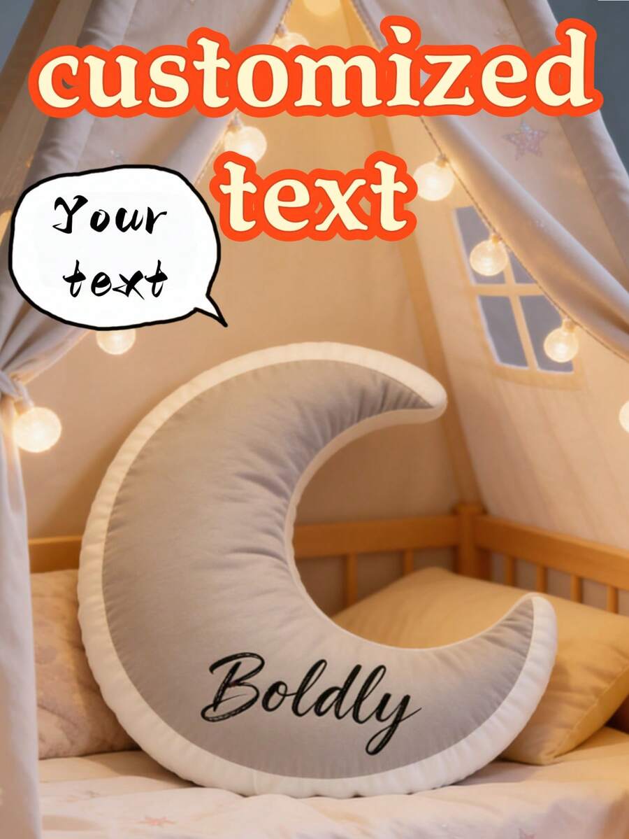 1 Stück personalisiertes Wurfkissen in Mondform, individualisiertes Namenskissen, dekoratives Kissen in Mondform geeignet für Schlafzimmer, Bett, Sofa, Wohnzimmer, ideal für Heimdekoration, Geburtstag, Valentinstag und Jahrestag