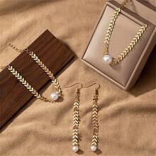 1 Set Women's Geometric Luxury Design Wheat Ear Pearl Necklace & Bracelet Jewelry Set - Multicolor - View 5