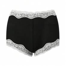 Women Micro Shorts Lace Trim Y2k Low Rise Full Coverage Boxer Lace Briefs Underwear Lounge Shorts Cute Boyshorts Panties Pjs Bottoms Short Pants - màu đen - Xem 8