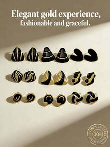 9 Pairs Of Elegant And Charming Enamel Flower Ladies' Earrings, Featuring Fashionable Heart-Shaped/ Geometric Shapes, Black Drop-Shaped Earrings And Other Fashionable Accessories - Multicolor - View 7