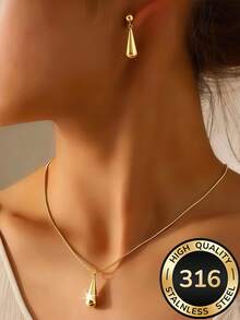 Bộ trang sức hình giọt nước tối giản tinh tế | Thép 316 mạ vàng 18K | Trang sức độc đáo dành cho nữ, không gây dị ứng, thích hợp cho mùa hè | Bộ trang sức hình giọt nước vàng, quà tặng lễ Phục Sinh - Bộ giọt nước - Xem 4
