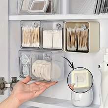 1pc Wall-Mounted Makeup Remover Pad Storage Box - Plastic Container With Lid, Space-Saving Bathroom Vanity Organizer - View 5