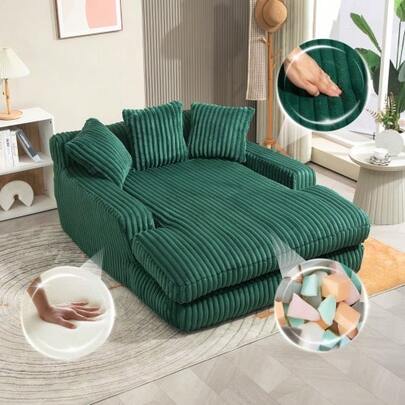 Cloud Couch Modern Corduroy Sofa Bed With 3 Soft Cushions, Comfortable Single-Seater Floor Sofa For Living Room, Apartment, Office (Emerald)