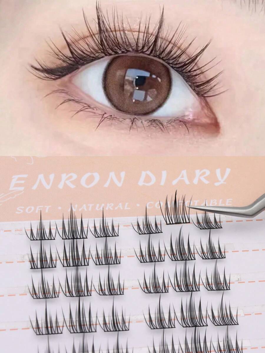 60pcs Natural Looking, Easy To Remove, High-Volume, Suitable For Beginners, Criss-Cross, Cartoon/Nature/Camellia Style, C-Curl, 8-12mm Length, Suitable For Daily, Party, Valentine's Day, Travel, Photography, Holiday Makeup, Segmented Lashes, Individual Lashes, False Eyelashes - C - 查看 1