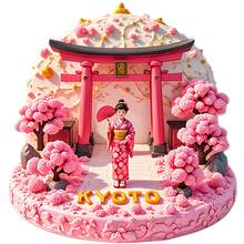 Perfect Gift For Kyoto Romantics: Dome Maiko Magnet With Cherry Blossoms & Torii, A Mini Kyoto Sweet With Pop-Out Lettering – Spring Memories In Every Detail - F - View 7