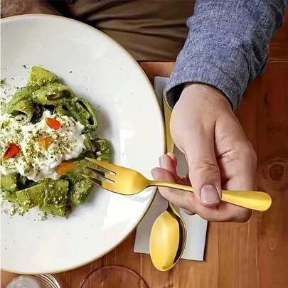 300/150/200/100/50/25/10pcs Gold Cutlery Set, Suitable For Birthday, Wedding, Party, Family Gathering, Team Building, Outdoor BBQ, Camping, Banquet, School Supplies, Graduation Ceremony, Holiday Party And More Occasions. Full Set Of Reusable Washable Cake Fork, Dessert Spoon, Salad Fork And Pasta Fork & Spoon