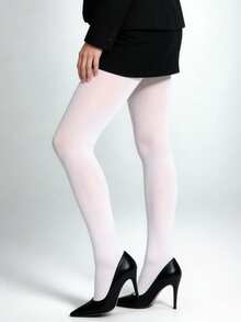1件 50D 女款彈性緊身褲，微壓抗勾絲天鵝絨性感褲襪，適合居家與度假 - 白色 - 查看 4
