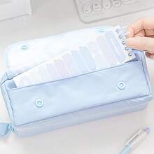 Rosyposy 1pc Cute Rectangular Multi-Pocket Pencil Case, Aesthetic Soft Color Large Opening Pencil Bag, Multi-Functional Student Cosmetic And School Stationery Desktop Storage Organizer - Rectangle - View 5