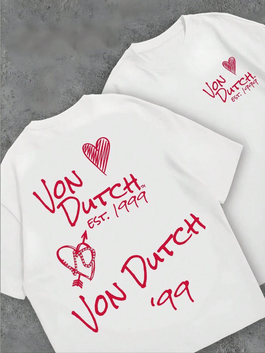 Apricot 1pcs Women's Double-Sided Printing Von Dutchh Heart Logo With Key And Year 1999 Fabric Soft & Skin-Friendly Unisex Style Gifts For Spring Festival, Valentine's Day, St. Patrick's Day & World Cup-Van Dutch Dragon Print Women T Shirt Classic Americana Style Graphic Tee-Vintage Street Style Unisex Loose Cotton Short Sleeve Crew Neck T-Shirtwomens Clothes,Graphic T Shirt,Ropa De Verano Mujer - 白色 - 查看 1
