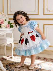 1pc Baby Girls' Lace Collar Princess Dress, Blue Party Formal Gown - Blue - View 2