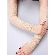 1 Pair Of Women's Fashionable And Simple Long Lace Sleeves, Breathable And Light Sleeves, Bridal Sleeves, Party Sleeves, Clothing Accessories - 卡其色 - 查看 12