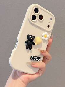 Cute Bear & White Daisy DIY Candy Color Shockproof Phone Case, Fashionable With Electroplated Independent Button Precise Cutouts, Compatible With IPhone 15/15 Pro/15 Plus/15 Pro Max/14/14 Plus/14 Pro Max/17/17 Pro/17 Pro Max/16/16 Plus/16 Pro Max/13/13 Pro Max/11/11 Pro Max, Exquisite Gift For Friends, Lovers, Classmates Or Yourself - White - View 4