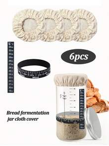 Sourdough Proofing Basket Covers, Includes 4 Reusable Linen Covers, Thermometer And Timer Strap, Fits 3-4 Inch Mason Jar Containers - View 1