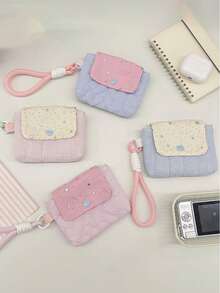 1pc Cute Star Shaped Ins Style Cosmetic Bag, Women Sanitary Pad Pouch, Coin Purse, Travel CD Storage Bag - Multicolor - View 1