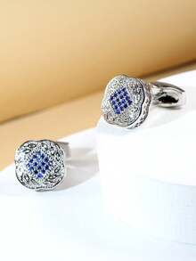 1 Pair Exquisite Engraved Rhinestone Copper Cufflinks For Men - Yellow Gold - View 5