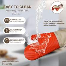 Manoplas de horno de silicona, de 34,5 cm, resistentes al calor, 500 F, guantes de horno con forro suave, buen agarre, sin BPA, fácil de limpiar, flexible, juego de utensilios para cocinar hornear, - Naranja - Ver 7