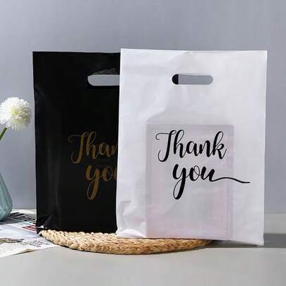 100pcs Thank You Gift Packaging Bags, Plastic Bags, Shopping Bags, Supermarket Shopping Packaging Bags, Gift Bags, Plastic Bags, Handled Vest Bags, Suitable For Supermarket, Mall Shopping, Packaging Bags, Convenient Bags, Packing Bags, Garbage Bags, Storage Bags, Kitchen, Bathroom Accessories, Holiday, Event Storage Supplies