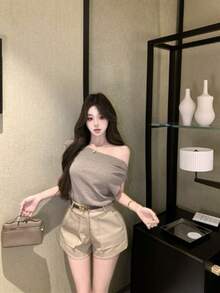Women Tops - Khaki - View 2