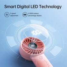 JISULIFE Portable Handheld Fan, 5 Speeds, 5000mAh Battery, 12-Blade Turbo, LED Display, Travel Essential, Vacation Essentials, Bridesmaid Gifts - Cầm tay - Xem 4