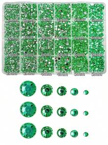 1盒绿色树脂平底水钻，尺寸2mm-6mm混合，闪亮水晶宝石，适用于美甲、DIY工艺品、珠宝制作、水杯装饰 - 綠色 - 查看 2