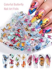 10张彩色蝴蝶美甲贴纸，20x4厘米，星空蓝粉色蝴蝶美甲箔，优雅DIY美甲装饰 - 彩色 - 查看 9