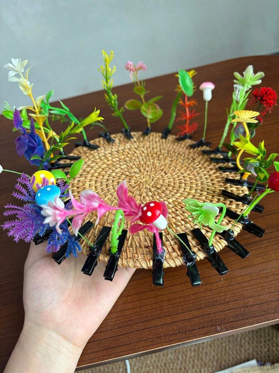 Bộ 1/5/10 kẹp tóc giả hình cây và bướm ngẫu nhiên, kẹp tóc hình cỏ, nấm và hoa dễ thương, phù hợp cho phụ nữ và bé gái - Hoàn hảo cho trường học, họp mặt gia đình, quà tặng Giáng sinh và Phục sinh, kẹp tóc, ghim cài tóc, kẹp tóc, mùa hè, kỳ nghỉ, du lịch. - Nhiều màu - Xem 1