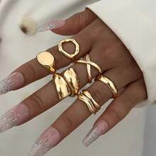 50/20/10/3pcs Women's Vintage Fashion Gold Shiny Chunky Asymmetrical Geometric Liquid Shape Ring Set, Luxury Stackable Rings Suitable For Daily Wear, Parties, Dates And Other Occasions, Versatile Accessory, Great Gift For Her - Yellow Gold - View 4