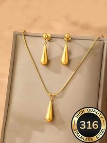 Bộ trang sức hình giọt nước tối giản tinh tế | Thép 316 mạ vàng 18K | Trang sức độc đáo dành cho nữ, không gây dị ứng, thích hợp cho mùa hè | Bộ trang sức hình giọt nước vàng, quà tặng lễ Phục Sinh - Bộ giọt nước - Xem 1