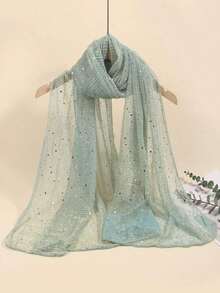 1pc Women's Lightweight Solid Color Sequin Bandana Scarf, Headscarf, Middle Eastern Hijab, Decorative Shawl, Sun Protection Beach Wrap, Suitable For Daily Use - 薄荷綠 - 查看 4