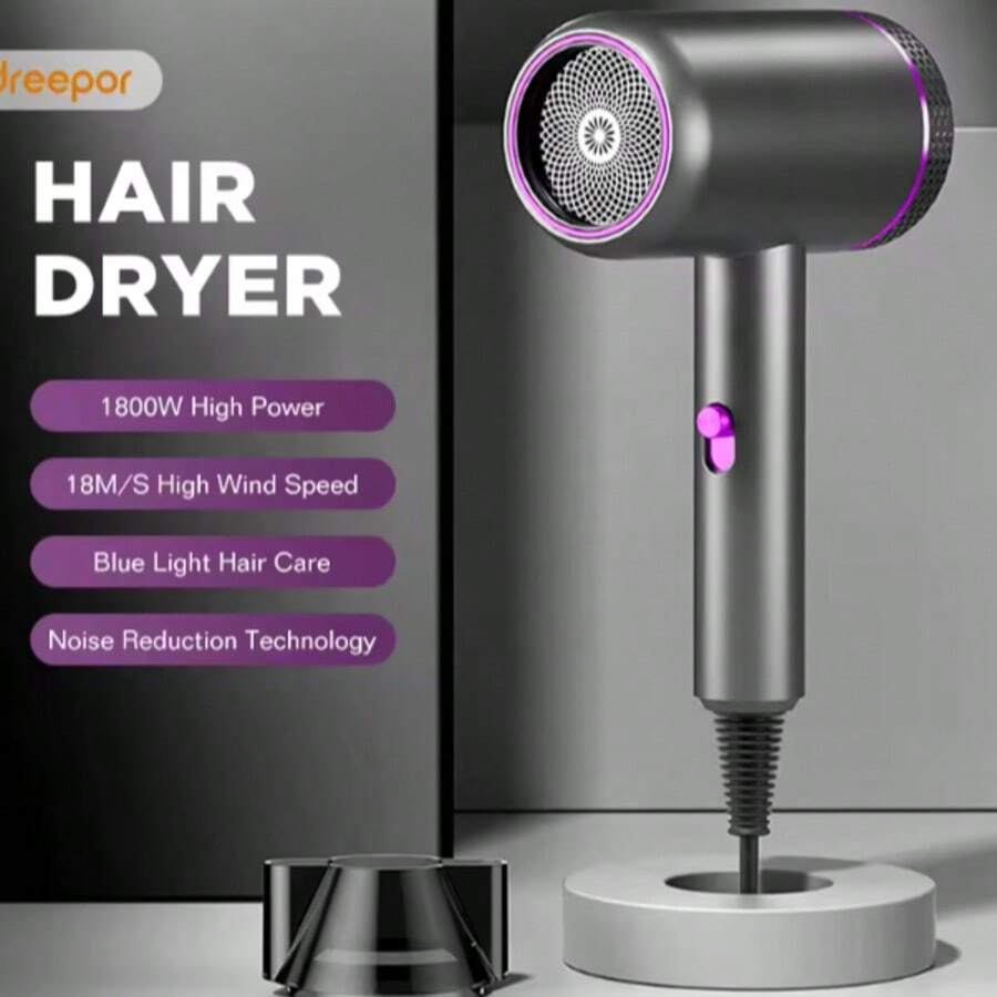 Dreepor Secadora de Cabello Eléctrica 1800W Alta Potencia Viento Fuerte Iones Negativos Cuidado del Cabello para Viajes Hogar Hotel Dormitorio - Tipo de Enchufe A USA (110-127V) - Ver 1