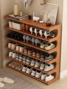 1pc 4-Tier Multifunctional Bamboo Shoe Rack - Tall Narrow Shoe Organizer Rack For Small Spaces, Multipurpose Display Shelf For Entryway, Closet, Corner, Doorway, Space-Saving Shoe Storage, Boxes, Cabinet, Shelves - Khaki - View 1
