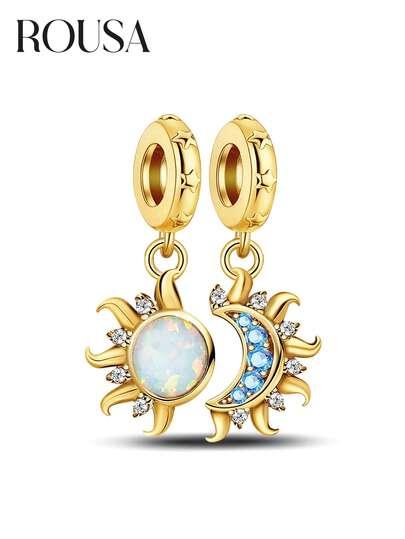 1ชิ้น จี้สองด้านรูปพระอาทิตย์ พระจันทร์ และดวงดาว เงินแท้ 925 เหมาะสำหรับทำเครื่องประดับ DIY สร้อยข้อมือ/สร้อยคอสำหรับผู้หญิงและของตกแต่งประจำวัน ของขวัญในอุดมคติสำหรับเด็กผู้หญิง