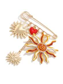 1pc INS Exaggerated UV Sun & Heart Pendant Brooch, Creative Multi-Element Waist Cincher Clip - Multicolor - View 8